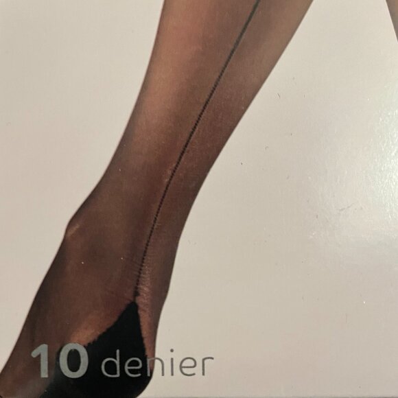 "Pretty Polly" Nylons Gloss Backseam Tights ML Nude Leg Black Backseam New - Picture 8 of 12